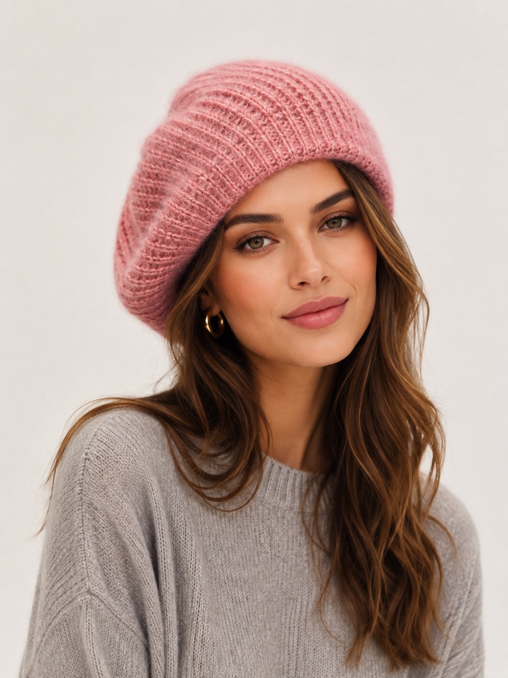 Aris Vintage Soft Pink Ribbed Knit Beret OSFM